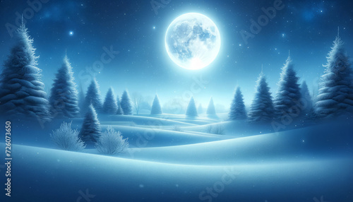 Tranquil winter scenes with a full moon and clear skies, where the main part of the image is a plain color suitable for a background.