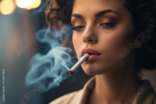 Smoking Woman with Elegant Glamour and Stylish Makeup photo