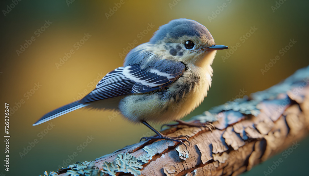 Fototapeta premium A photorealistic image of a juvenile Acadian Flycatcher, highlighting the differences between adults and juveniles.