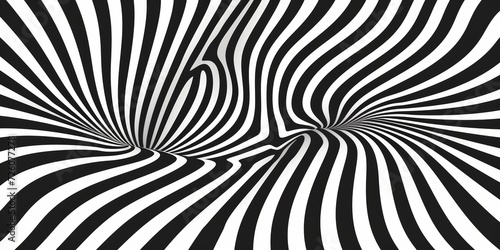 Optical illusion pattern, with black and white stripes warping and twisting, challenging perception and focus