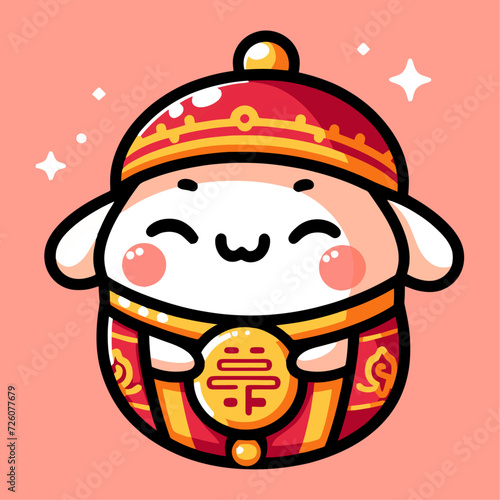 Cute kawaii chinese pig in traditional costume. Vector illustration.
