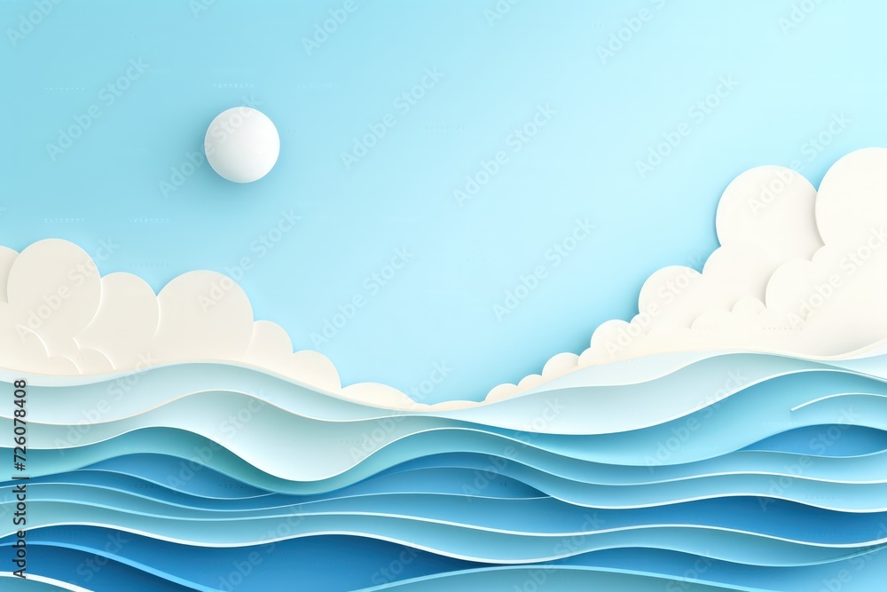 Abstract blue sea summer background, paper cut style Abstract blue sea summer background, paper cut style