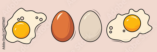 Set of raw and fried egg illustrations