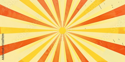Retro sunburst design, with rays of yellow and orange radiating from a central point