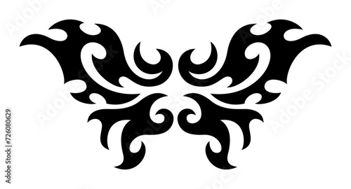 Neo Tribal Tattoo Wings. Y2K Tattoo Butterfly. Vector Black Emo Gothic Illustration in Cyber Sigilism 2000s Style