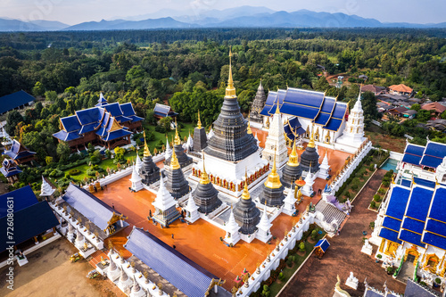 Aerial view of Wat Ban Den in Mae Taeng District, Chiang Mai, Thailand photo