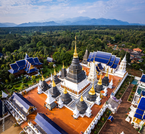 Aerial view of Wat Ban Den in Mae Taeng District, Chiang Mai, Thailand photo