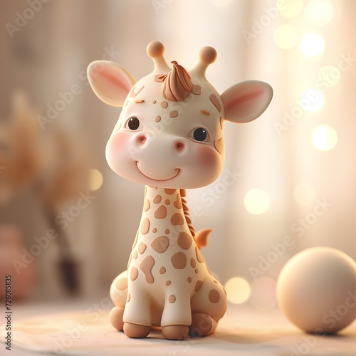3d clay kawaii baby giraffe, muted pastels, Blender 3d © enjoyholic