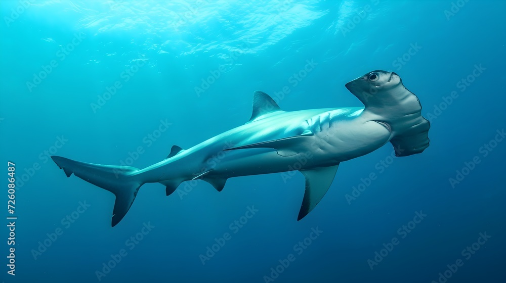 Fototapeta premium Hammerhead Shark In The Ocean (Generative AI).