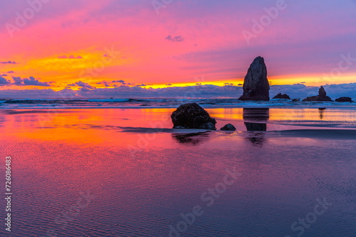 Cannon Beach at Sunset in October, Oregon-USA