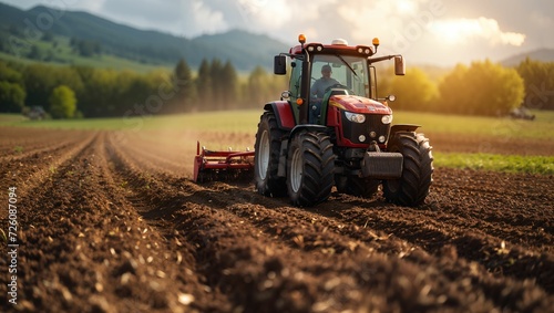 Tractors and tillage machines are tilling large areas of land and reducing labor costs, Agricultural industry photo