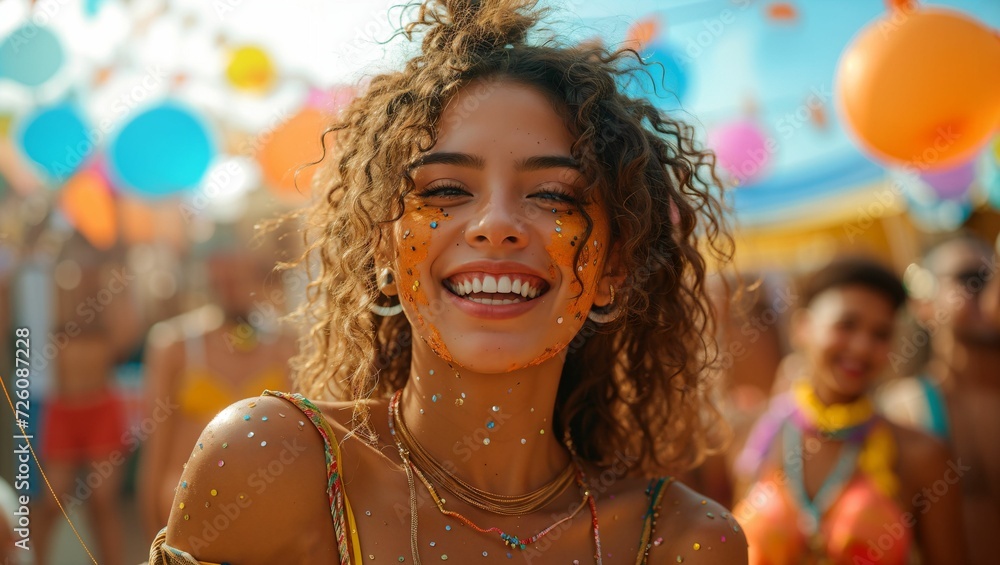 a happy woman at music festival a happy woman at music festival