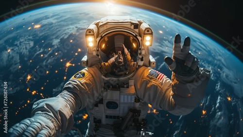 Astronaut taking a selfie in outer space photo