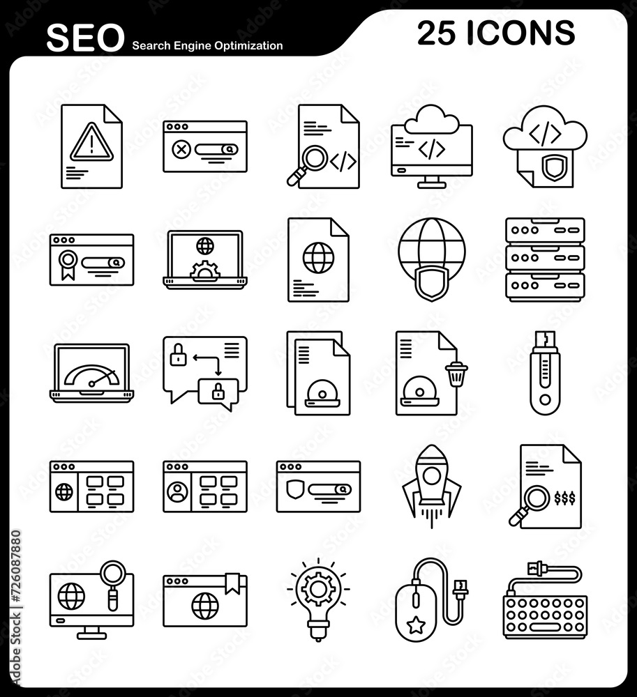 set of SEO icons and internet elements, icon contains internet data search