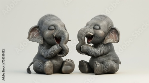 Two elephants attempting a partner yoga pose but their size and weight causes them to collapse in a heap of giggles.