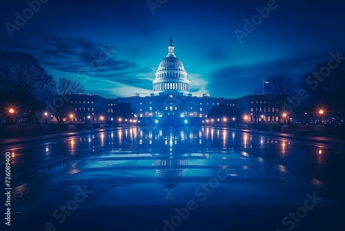 Experience the grandeur of Washington DC with a breathtaking sunset view of the US Capitol building. An emblem of American democracy amidst vibrant hues.