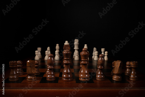 Wallpaper Mural Close up of chess pieces on a chess board.  King, queen, bishop, knight, and rook in the foreground. Torontodigital.ca