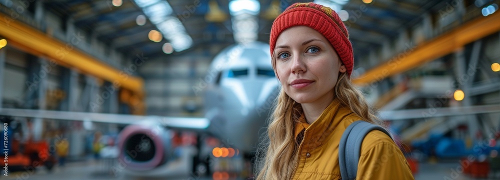 Front of the aircraft is an aircraft worker holding a checklist. Front of the aircraft is an aircraft worker holding a checklist.