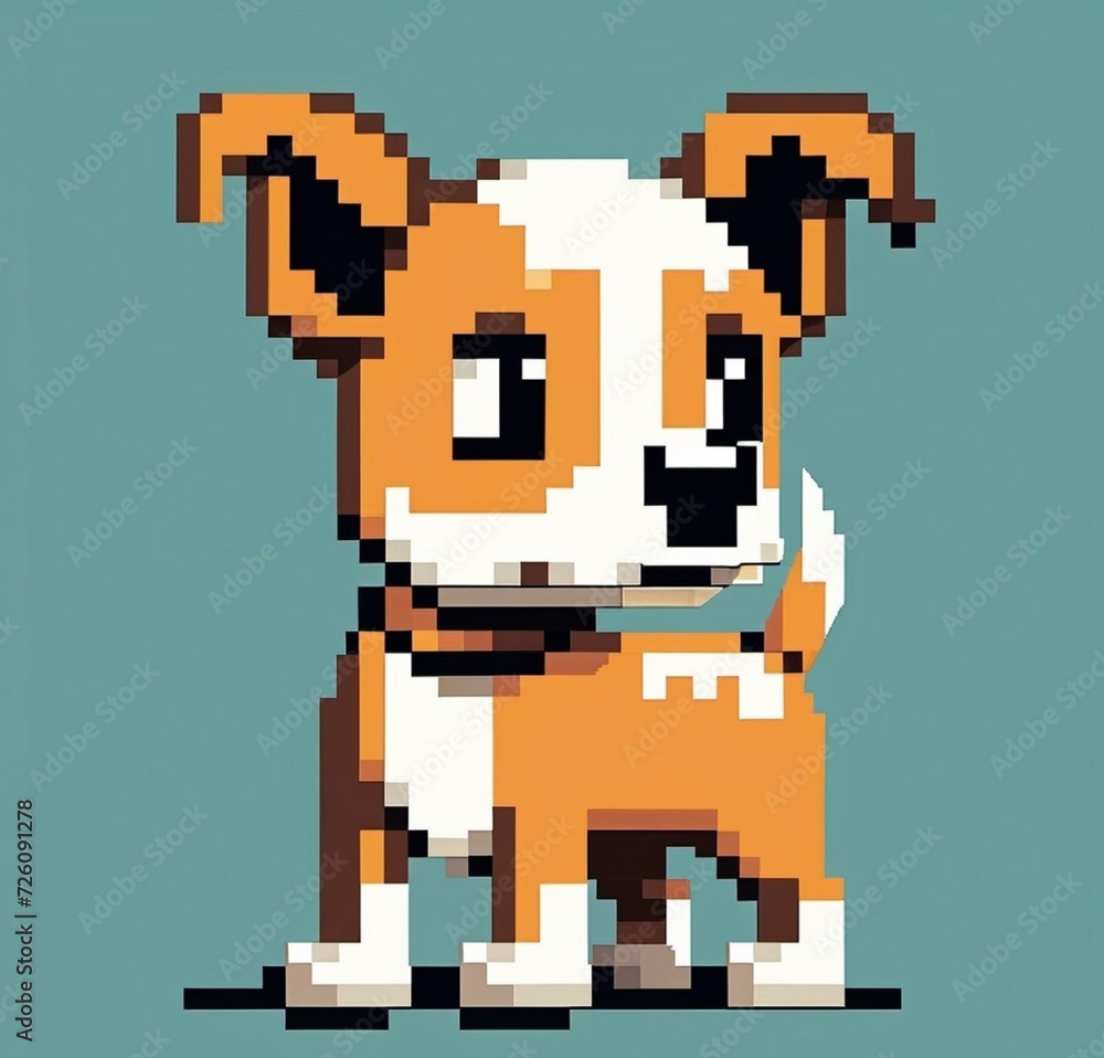 Obraz premium pixel art illustration, small brown and white dog