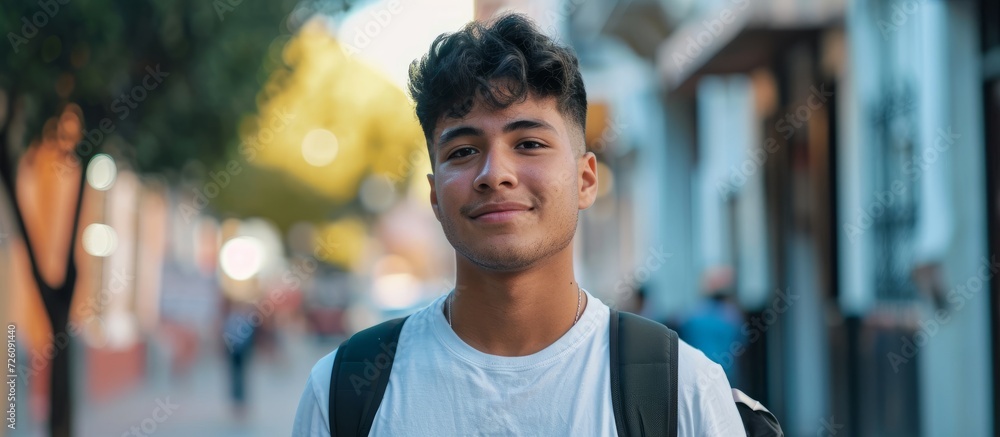 Surprised mature man pointing to an empty area, looking handsome.