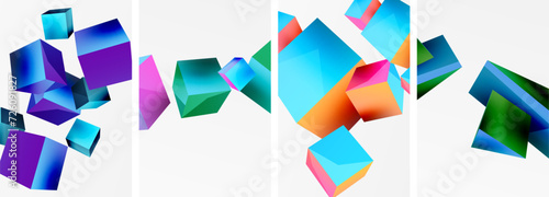 Composition of 3d cubes and other geometric elements background design for wallpaper, business card, cover, poster, banner, brochure, header, website