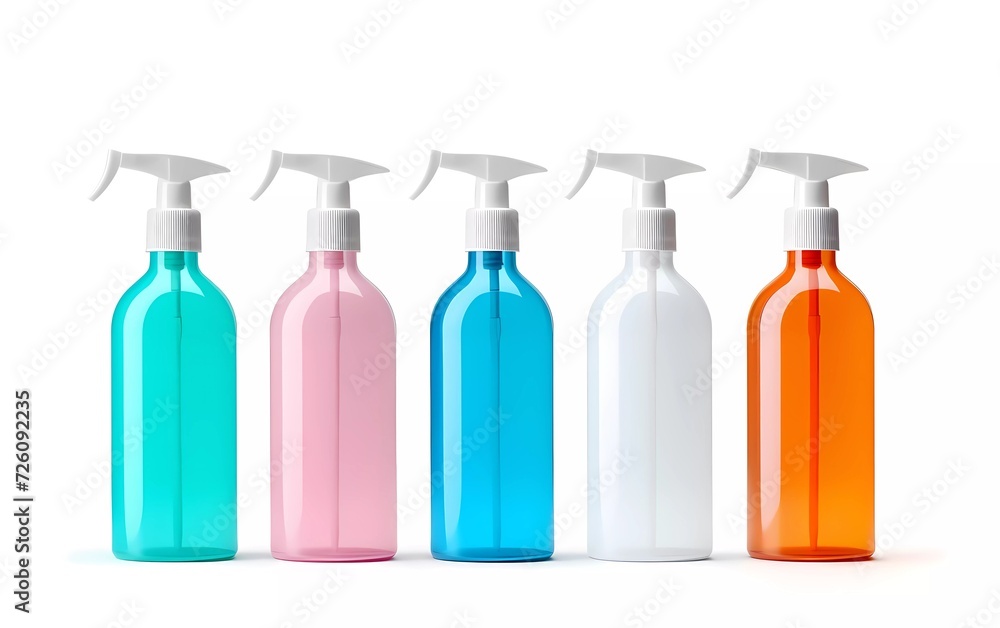 3d illustration set of plastic bottles with dispenser pump isolated on white background. generative ai 3d illustration set of plastic bottles with dispenser pump isolated on white background. generative ai