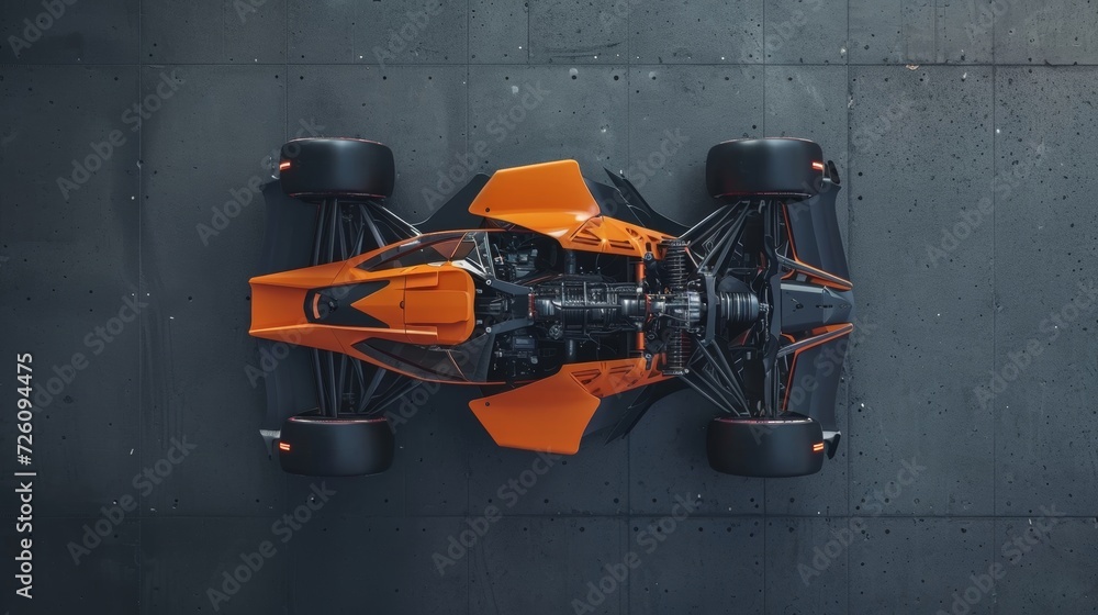 Naklejka premium This footage showcases a birds eye view of the cars underbody showcasing how every inch is carefully designed and calibrated to reduce drag and improve aerodynamics ultimately