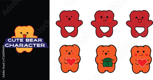 Cute bear cartoon character. Editable character color. Illustration bear character 