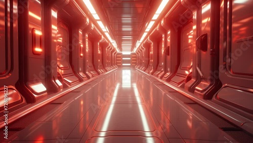 Moving down a spaceship hallway. seamless looping overlay 4k virtual video animation background  photo