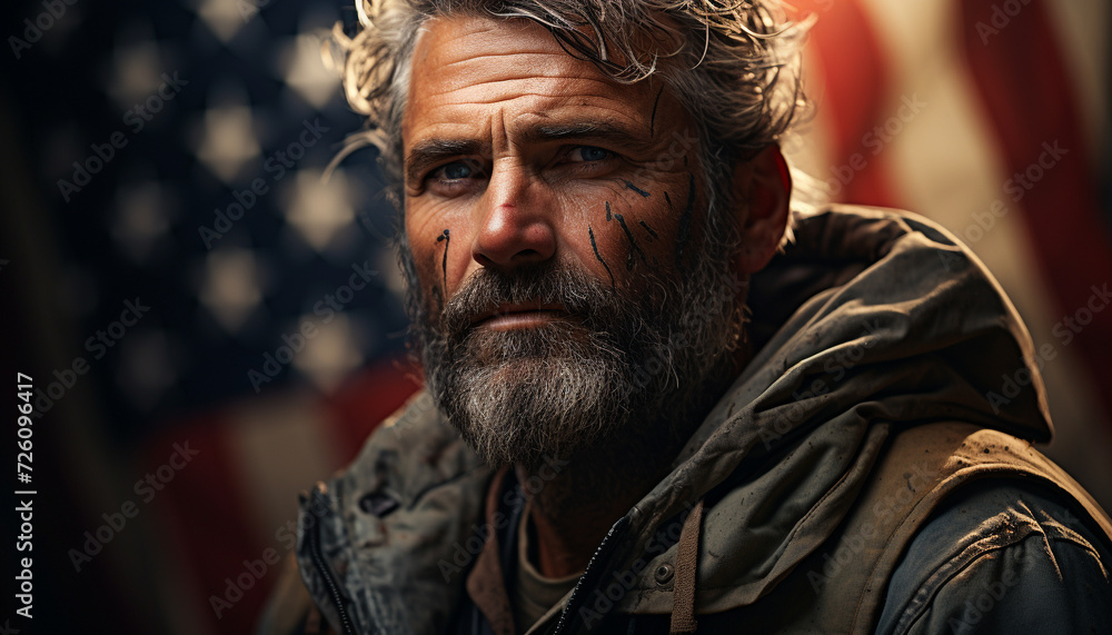 A serious, confident man with gray hair, looking at camera generated by AI A serious, confident man with gray hair, looking at camera generated by AI
