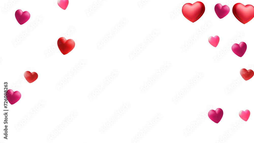 Valentine background with hearts falling on transparent. vector 3d