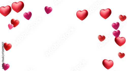 Valentine background with hearts falling on transparent. vector 3d