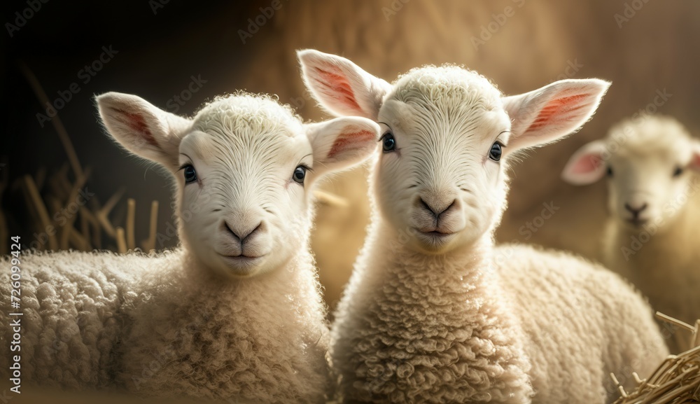 cute newborn lambs on a farm - close up - early spring