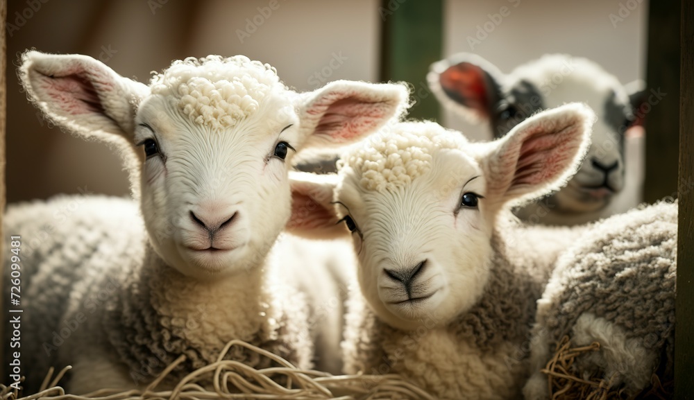 cute newborn lambs on a farm - close up - early spring cute newborn lambs on a farm - close up - early spring