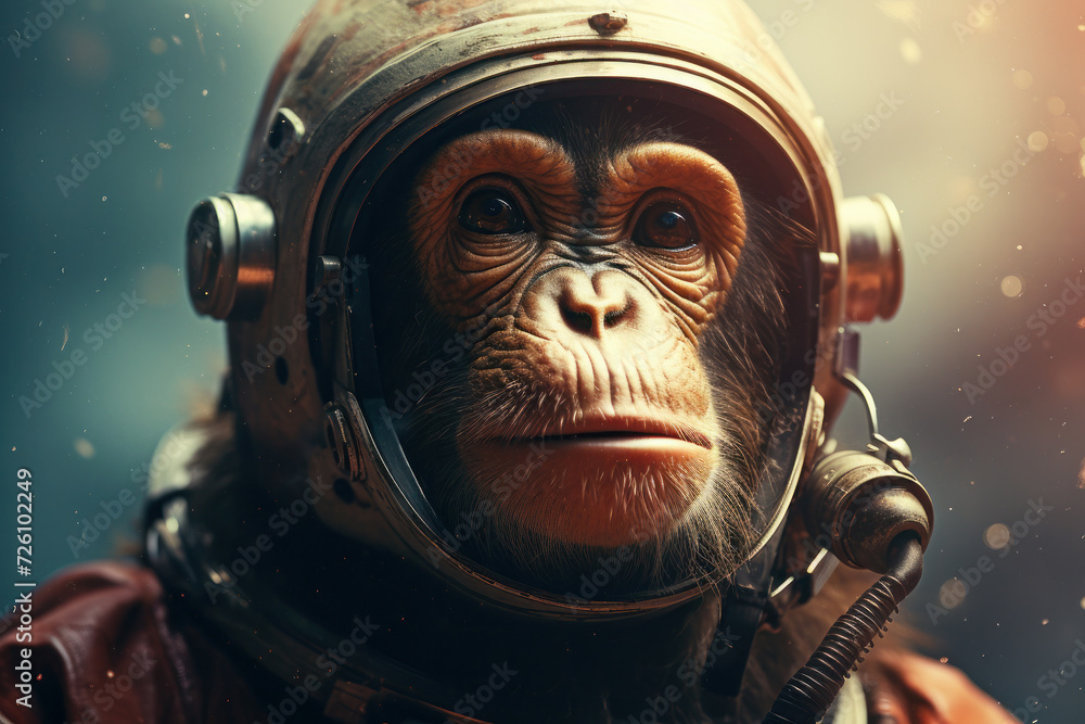 An intrepid primate astronaut gazes into the cosmos, embodying the spirit of exploration AI Generative.