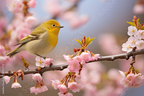 A charming bird among spring blossoms, epitome of natural beauty. AI Generative.