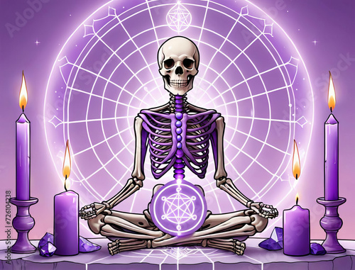 Divine Encounter - Meditation with Crystal Grid, Chakras, and Candles in Sacred Space Gen AI photo