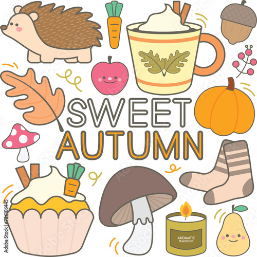 CUTE SWEET PASTEL AUTUMN ELEMENTS VECTOR ILLUSTRATION