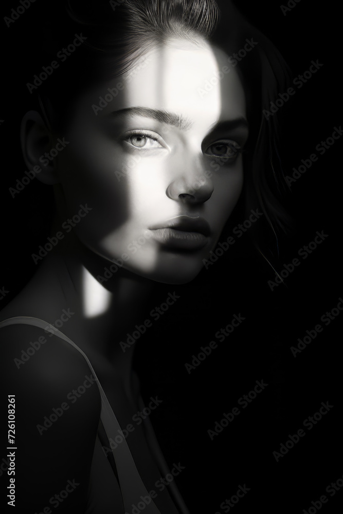 Monochrome Muse: A Portrait in Shadow and Light - Beautiful Woman Monochrome Muse: A Portrait in Shadow and Light - Beautiful Woman