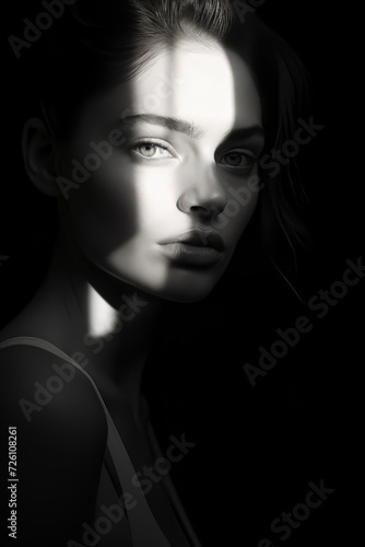 Monochrome Muse: A Portrait in Shadow and Light - Beautiful Woman