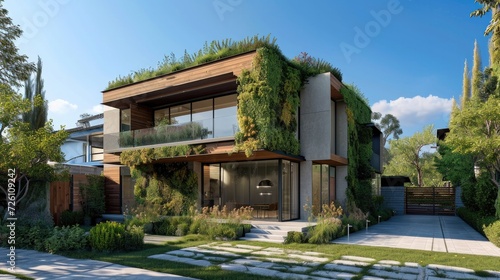 Wallpaper Mural A sustainable home featuring eco-friendly design, modern interior with green living elements, energy-efficient appliances, and smart technology integration Torontodigital.ca