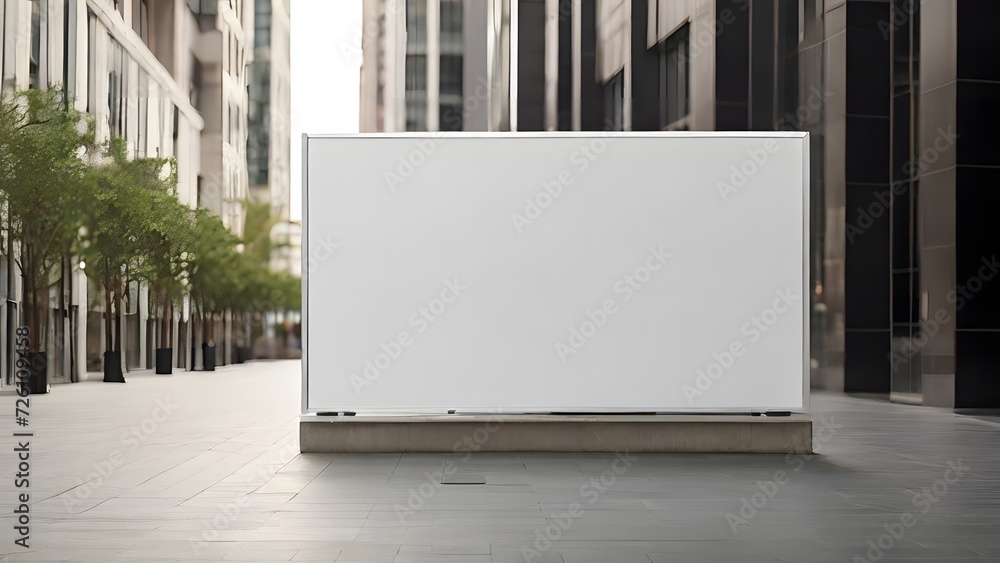 Urban Morning Scene with Blank Billboard Ready for Advertising Urban Morning Scene with Blank Billboard Ready for Advertising
