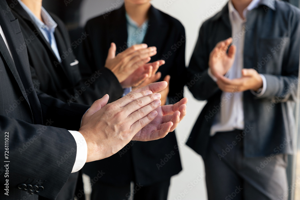 Group of businessman applause and meeting team seminar at the office, Working together of employees, support, motivation, celebration, success concept. Group of businessman applause and meeting team seminar at the office, Working together of employees, support, motivation, celebration, success concept.