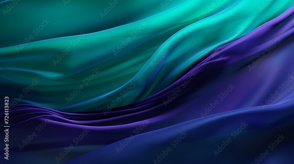 Obraz premium Elegant waves of green and purple satin fabric convey a sense of luxury and smooth texture.
