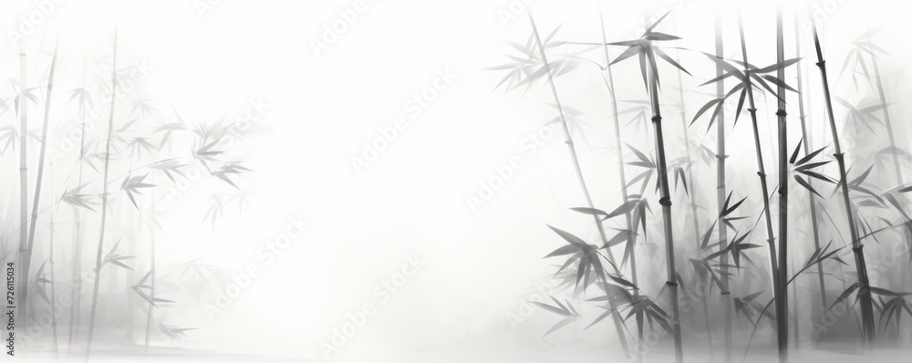 bamboo and branches in black and white, in the style of ink-wash landscape bamboo and branches in black and white, in the style of ink-wash landscape