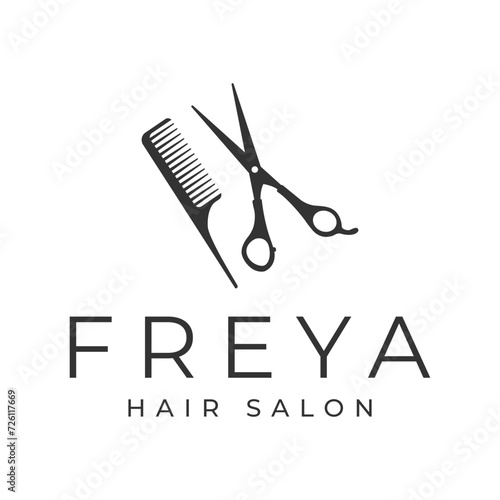 scissors and comb, Hair salon logo. design template, vector illustration.