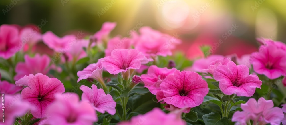 Diseases in soft focus natural pink petunias on flower bed. Diseases in soft focus natural pink petunias on flower bed.