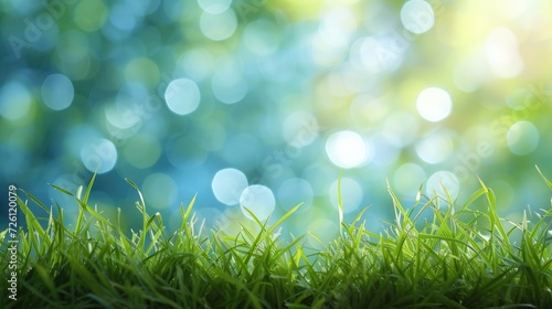 green grass and blue sky abstract bokeh background