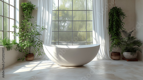 Beautiful  modern bathtub next to the window