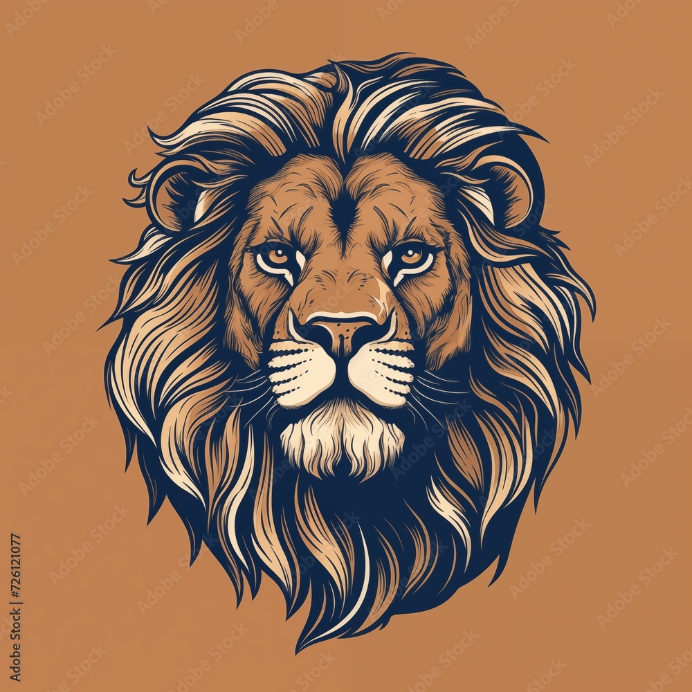 Shirt Design of Lion Head Lineart Isolated on Brown Background. Generative AI